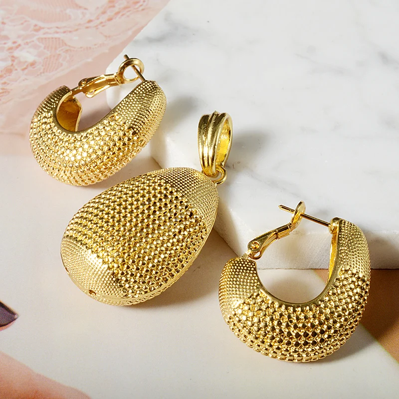 

Fashion Jewelry Copper Jewelry Sets For Women 2021 New Design Necklace Earrings Pendant High Quality Trendy Gift, Gold color