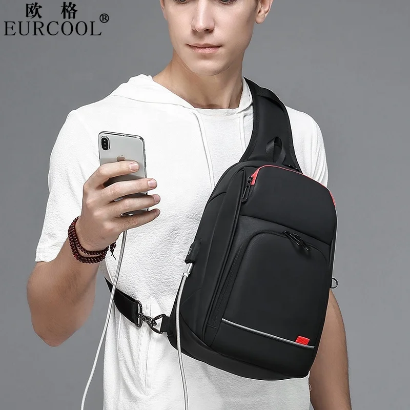 

2021 Eurcool Custom Sport Business Smart Backpack Leather Messenger Crossbody Chest Vest Mens Sling Bag