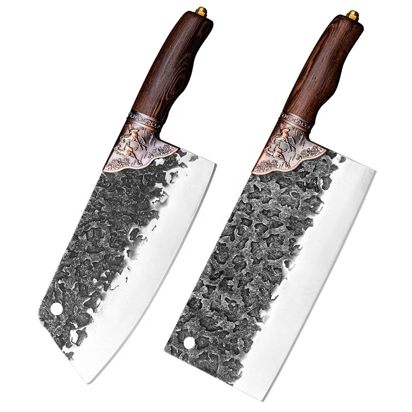 

7 inch carbon steel meat cleaver knives hand forge chinese wooden dragon riot handle chopping boning butcher knife