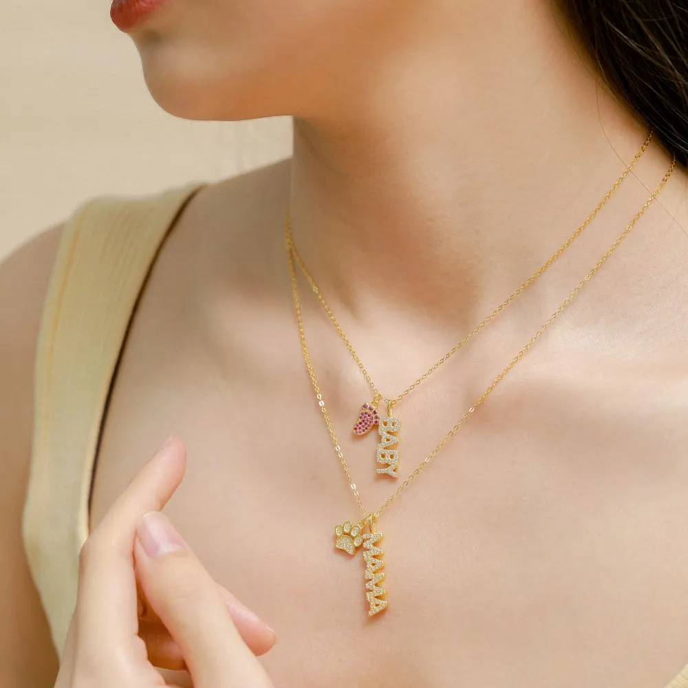 

Dylam 5a Zirconia Fine Jewelry For Mother's Day Mama Collection 18k Gold Plated Diamond Shinning Heart Shape Pendant Necklaces