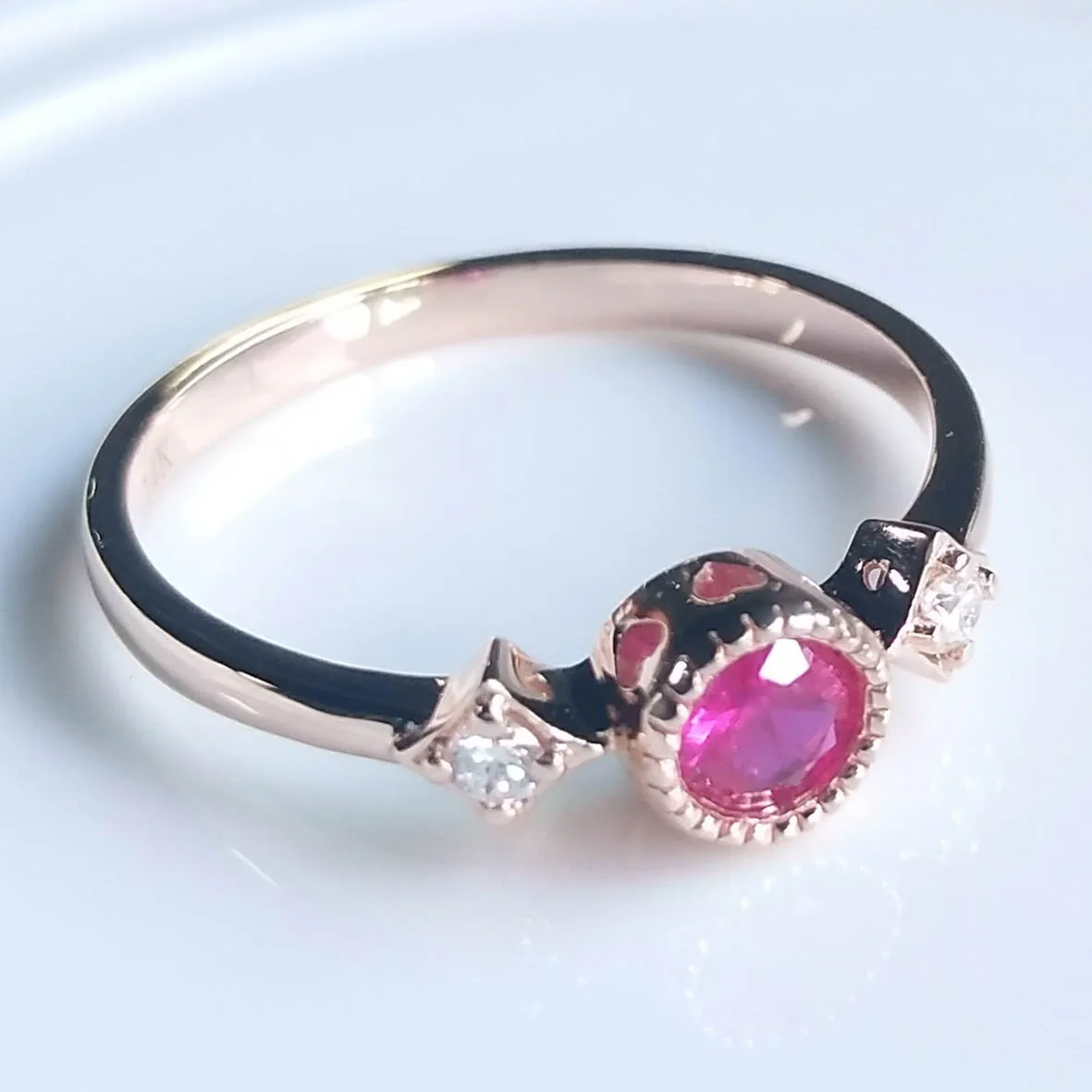 

Natural Ruby Diamond Solitaire Ring Solid 14k Rose Gold Dainty Ring Fine Unique Jewelry