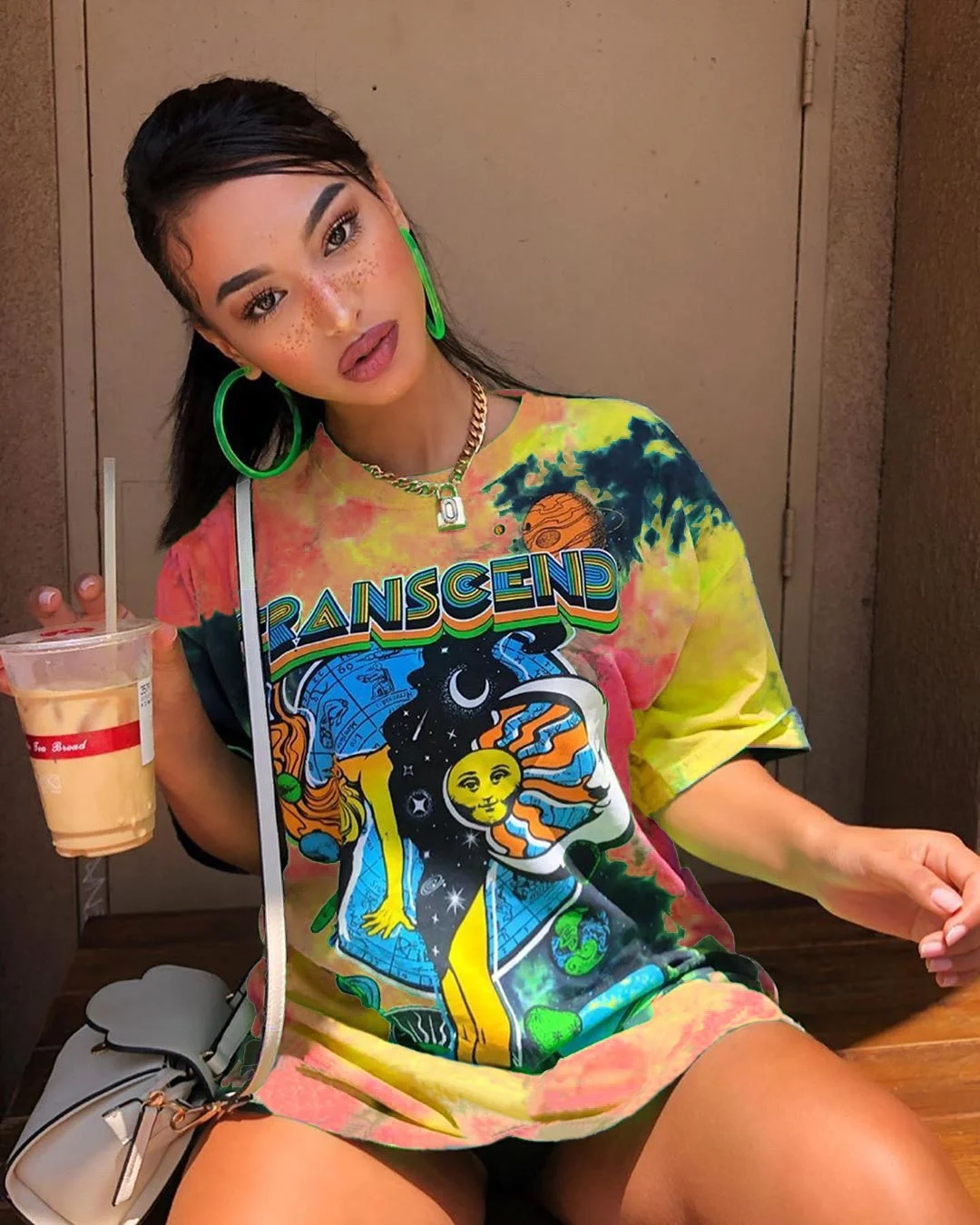 

Trendy 2021 Casual New Arrivals Summer 4 Color Tie Dye Letter Print Women O-neck Short Sleeve Loose Graphic T-shirt