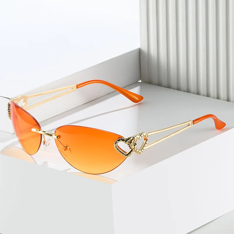 

Twooo 3593 New Fashion Y2K Rimless Heart Decoration Women Sunglasses 2023