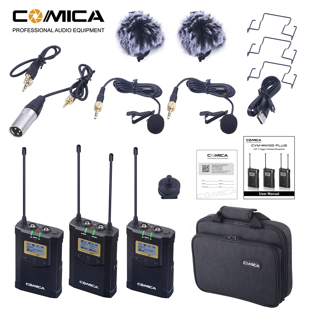 

COMICA CVM-WM100 PLUS UHF 48-Channels Mono/Stereo Real-Time Monitoring Wireless Microphone for DSLR, camera and smartphone