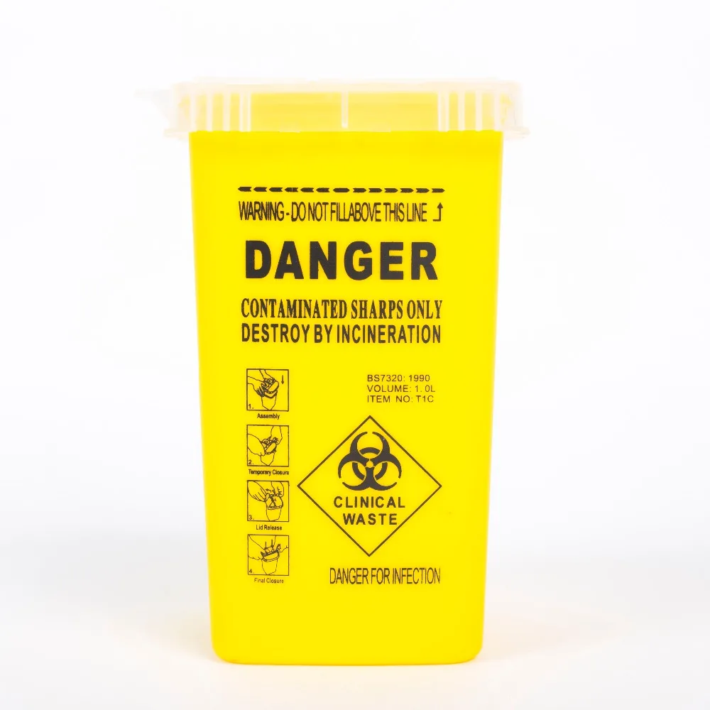 Yellow Tattoo Medical Plastic Sharps Container Permanent Makeup Needle Blades Dispose Waste Box