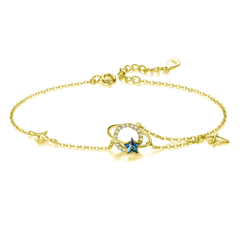 

RINNTIN SWB10 fashion 925 sterling silver jewelry star moon time chain crystal charm bracelet