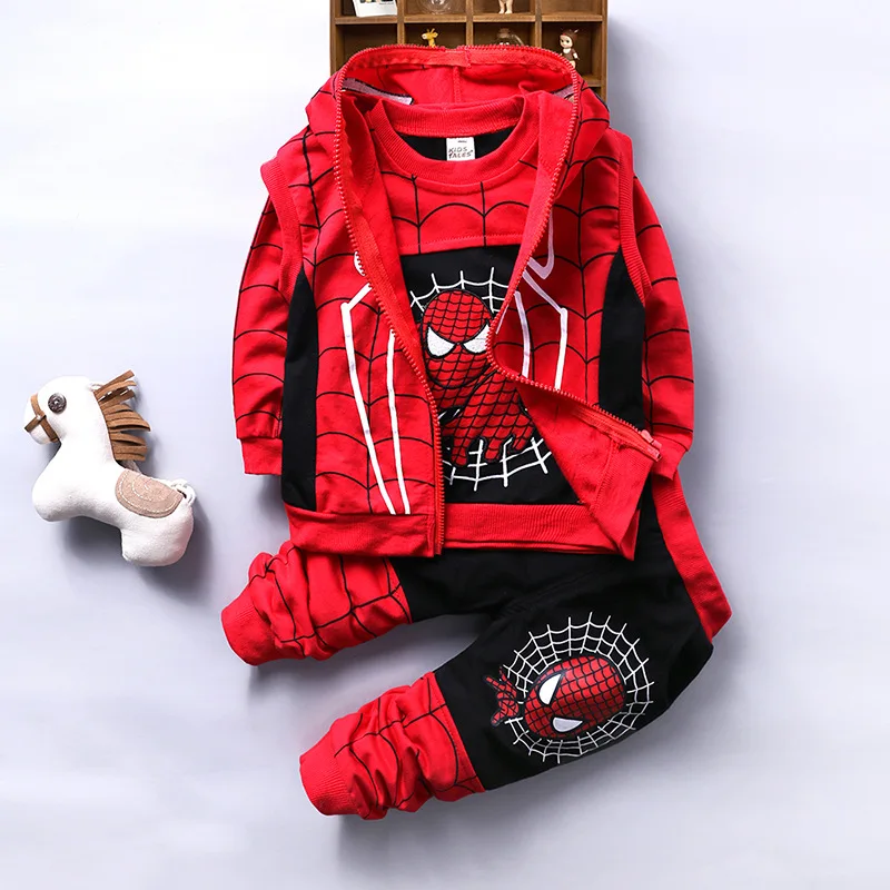 

3 Piece Clothing Set for Boys Girls Spring Autumn Cartoon Printing Hooded Coat Long Sleeve T shirt Pant Sportswear Kids Clothes, As picture