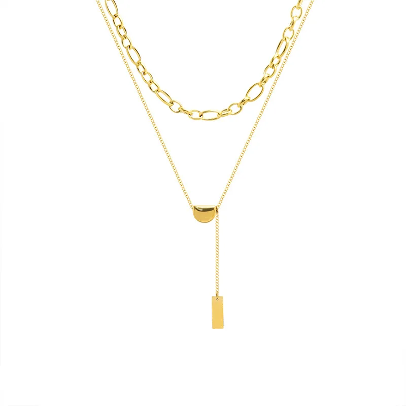 

Minimalist Dainty 18K Gold Plated Stainless Steel Clavicle Chain Jewelry For Women Cuban Link Layered Bean Pendant Necklace