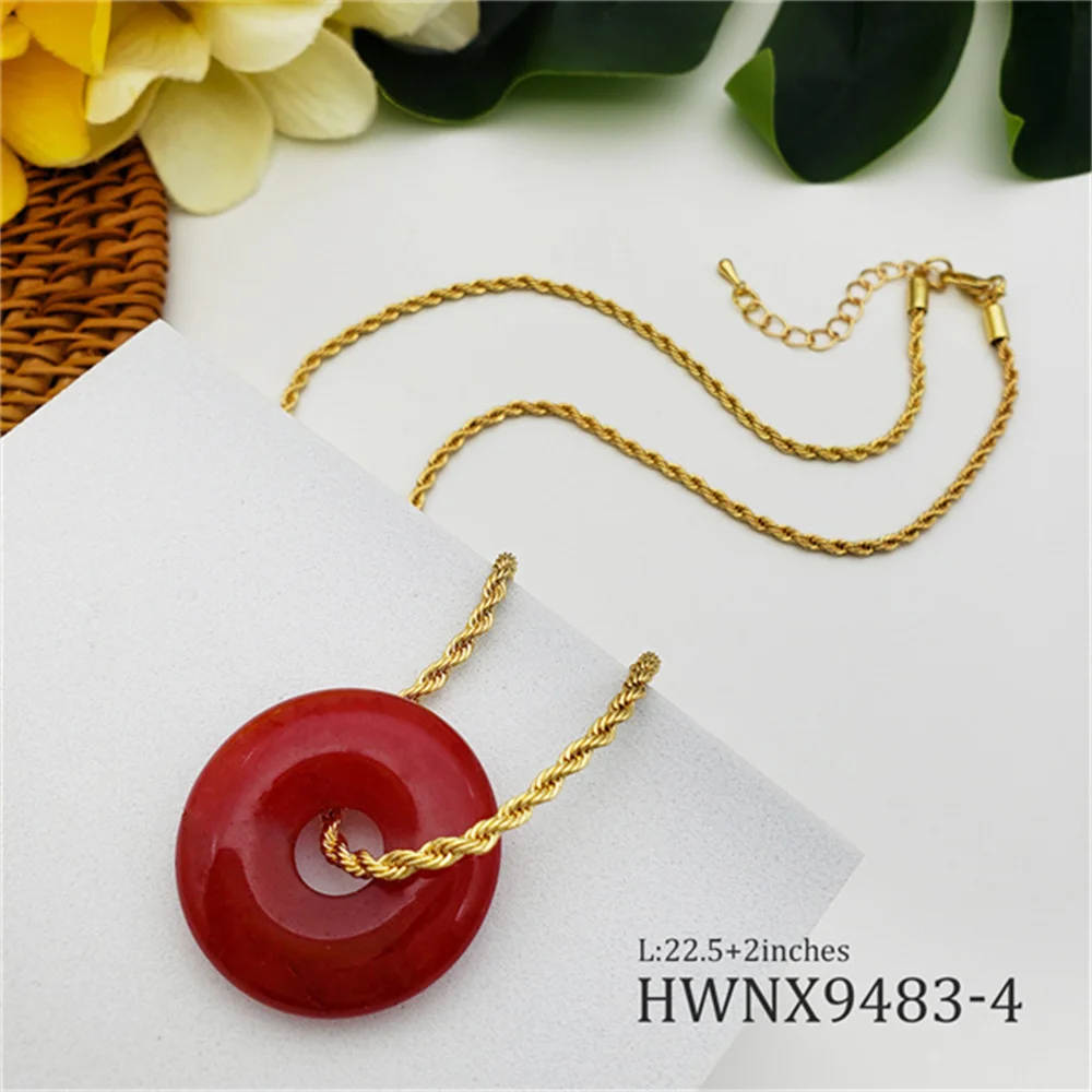 

Popular Round shape different colors hawaiian gemstone gold chain jade necklace