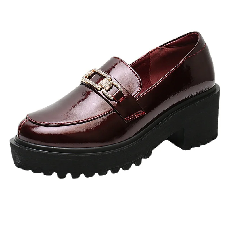 

Hot Sales Women British Thick-Soled High Heels Patent Formal Fashion Pure Leather Shoes Upper
