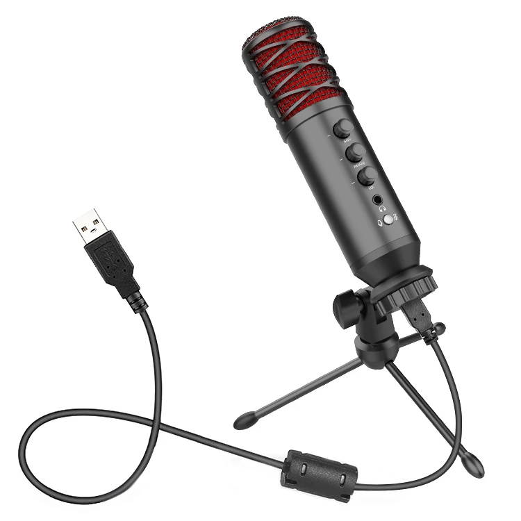 

Desktop USB Microphone for Recording Streaming Gaming Professional Condenser Microphone for Podcasting PC Mic Headphone Output, Black