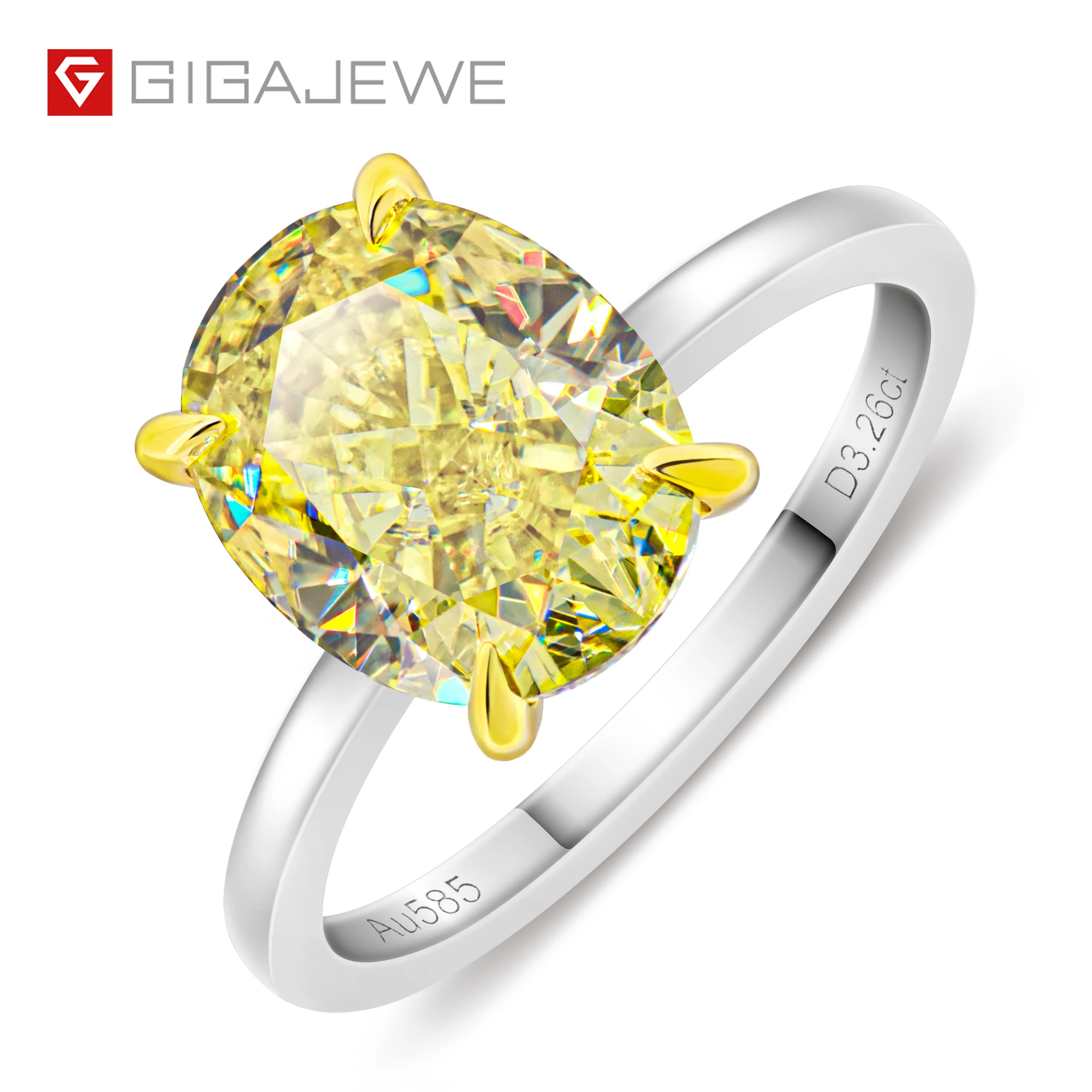 

3ct Vivid Yellow Uncoated color 8X10mm Oval Cut Ring Moissanite 9K/14K/18K White Gold Oval Moissanite