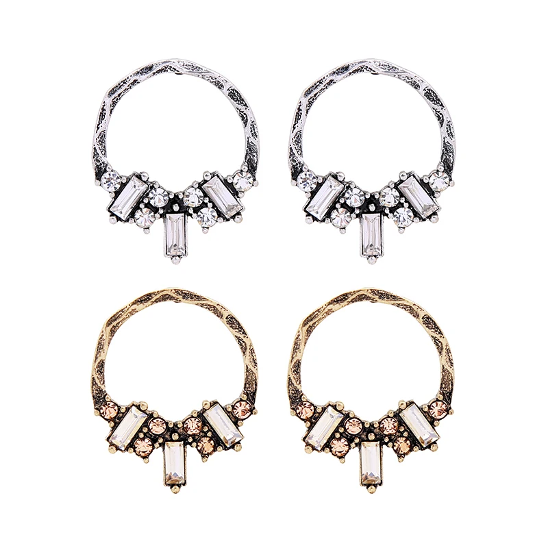 

ed01456b Moda Bijouterie Vintage Gold Silver Circle Crystal Rhinestone Gorgeous Fashion Hoop Earrings for Women 2020