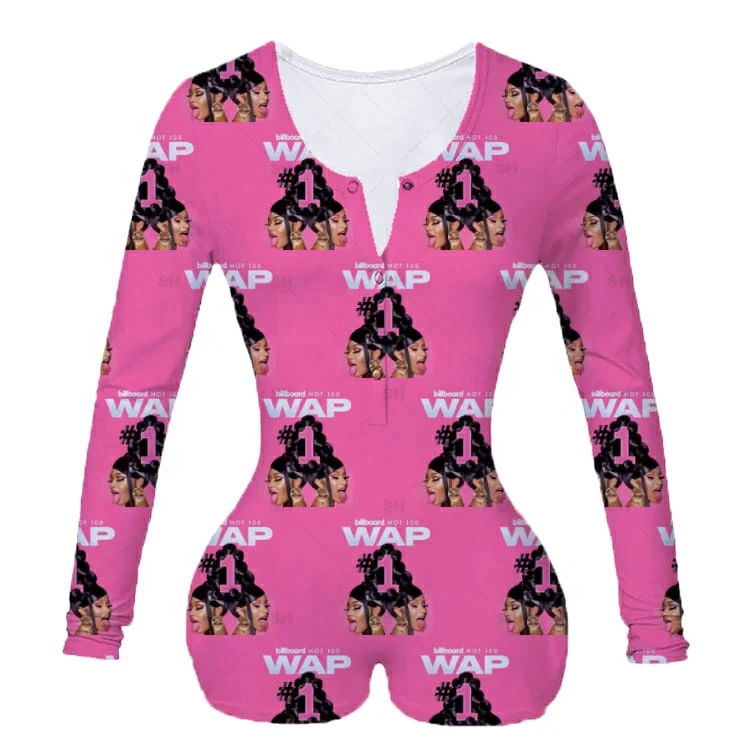 

New arrival Wap print long sleeves jumpsuit cute onesie for women