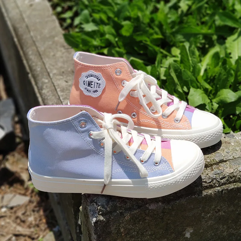 

S1006 Young women's spring and autumn new UV color changing high-top hand-painted canvas Flat shoes casual sports shoes, 2 colors are available