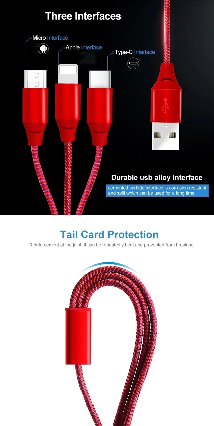Factory Price New Fashion 3 In 1 Adapter Smart Phone Charging Cable - ANKUX.COM