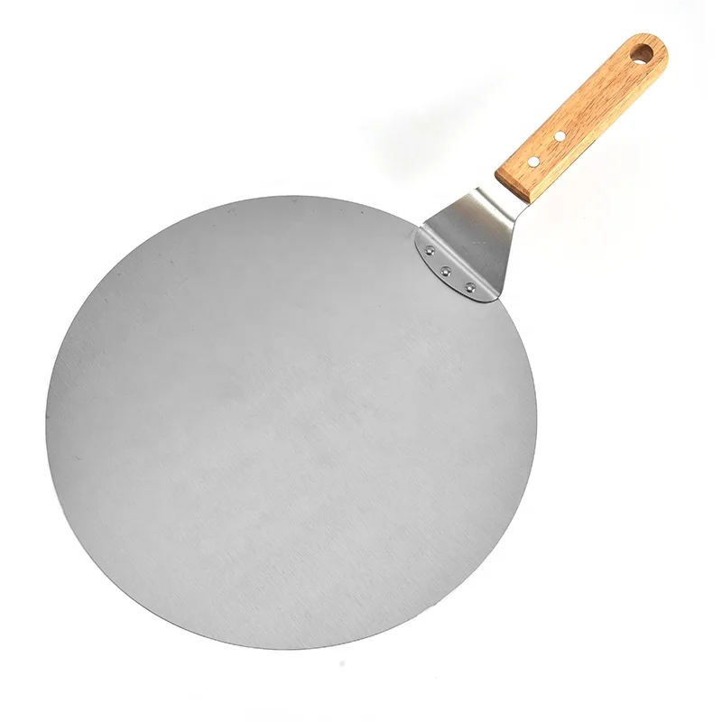 

Hot Sale New Kitchen Cooking/ Baking Tool Stainless Steel Round Pizza Cake Shovel With wood Handle