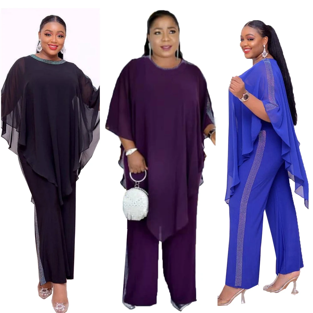 

hot sale clothing women Chiffon poncho and sequin jumpsuit commuter plus-size two-piece dress FM-AM396