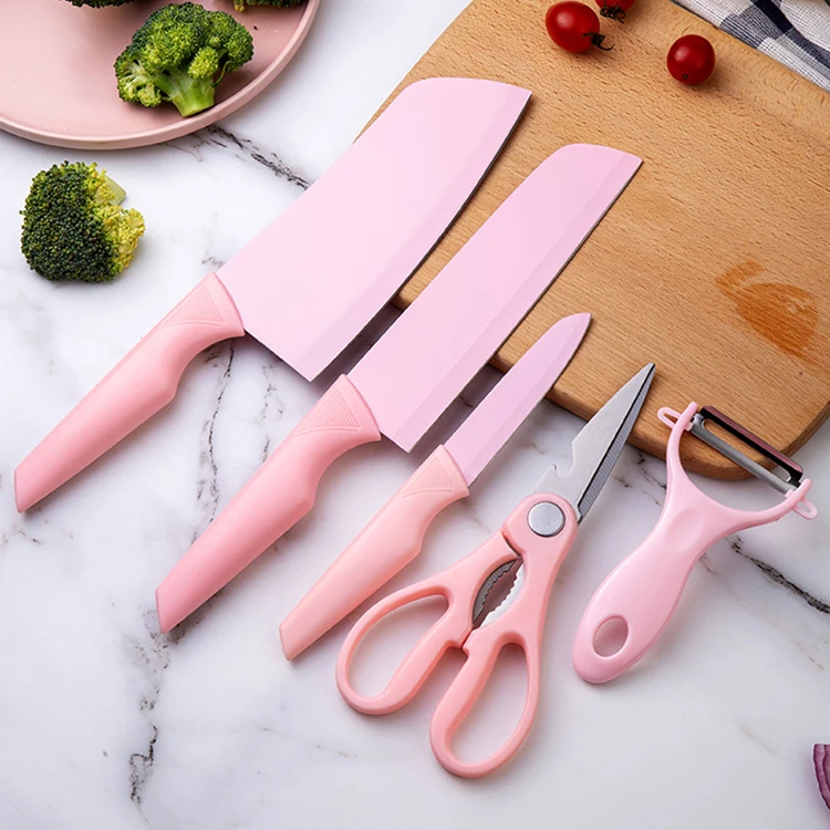 

A2761 Kitchen Stainless Steel Scissors Gift 5pcs Cut Meat Peeling Planer Tool Set Cutlery Sets Kitchen Knives Set, As pic,5pcs/set