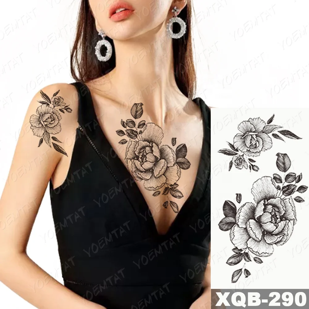 

Hot Sale Half Arm Waterproof Tatoo Temporary Black Flower Tattoo Sticker Custom for Girl, Cmyk