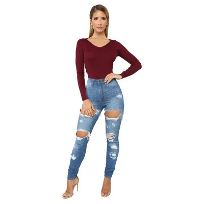 

Ladies 2020 Fashion Summer Hole Ripped Skinny Jeans Women Casual Streetwear High Waist Denim Jean Pants Clothes Drop Shipping