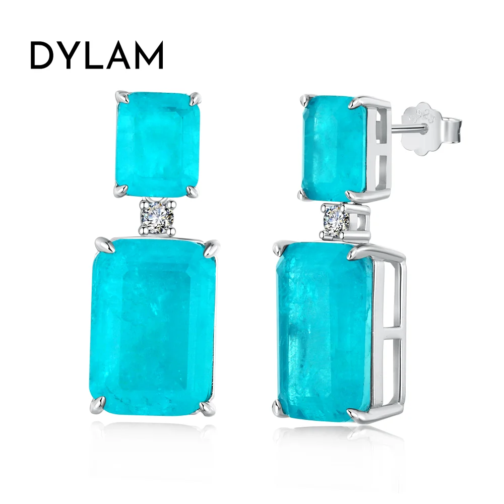 

Dylam 2023 Elegant Design Women Luxurious Jewelry S925Silver Rectangle Paraiba Ice Blue 5A Zircon Zirconia Stud Earrings