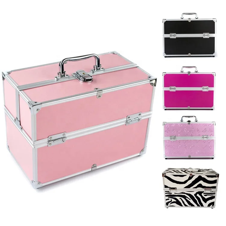 

High-capacity Multi-functional Portable Makeup Bag Aluminum Alloy Professional Cosmetic Case Pink, Pink, black, silver,