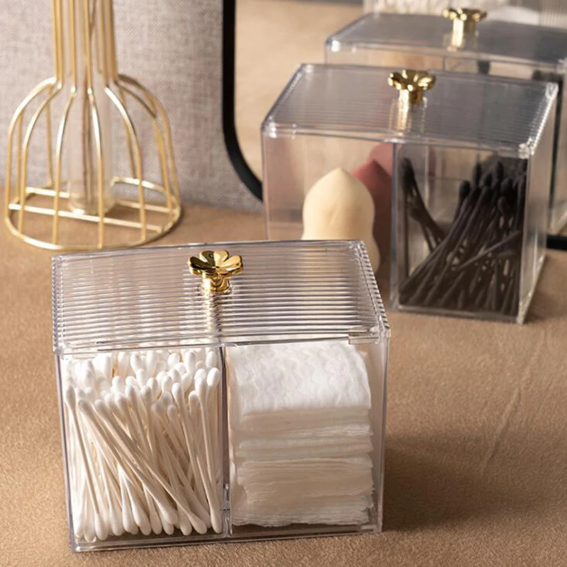 

High Quality Cotton Pad Holder Makeup Organizer Storage Box with Lid Cotton Swab Box, Transparent