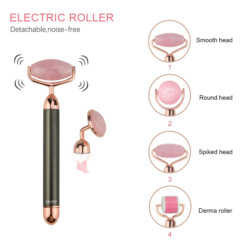 
Freely Noise Rose Quartz Jade Electric Vibrating face Massager roller 
