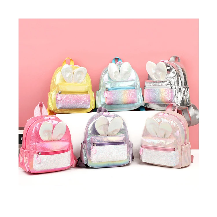 

3D Lovely Rabbit Ears PU Princess Girls Outdoor Sequin Small Satchel Kindergarten Children School Bag Kids Backpack, Customized color