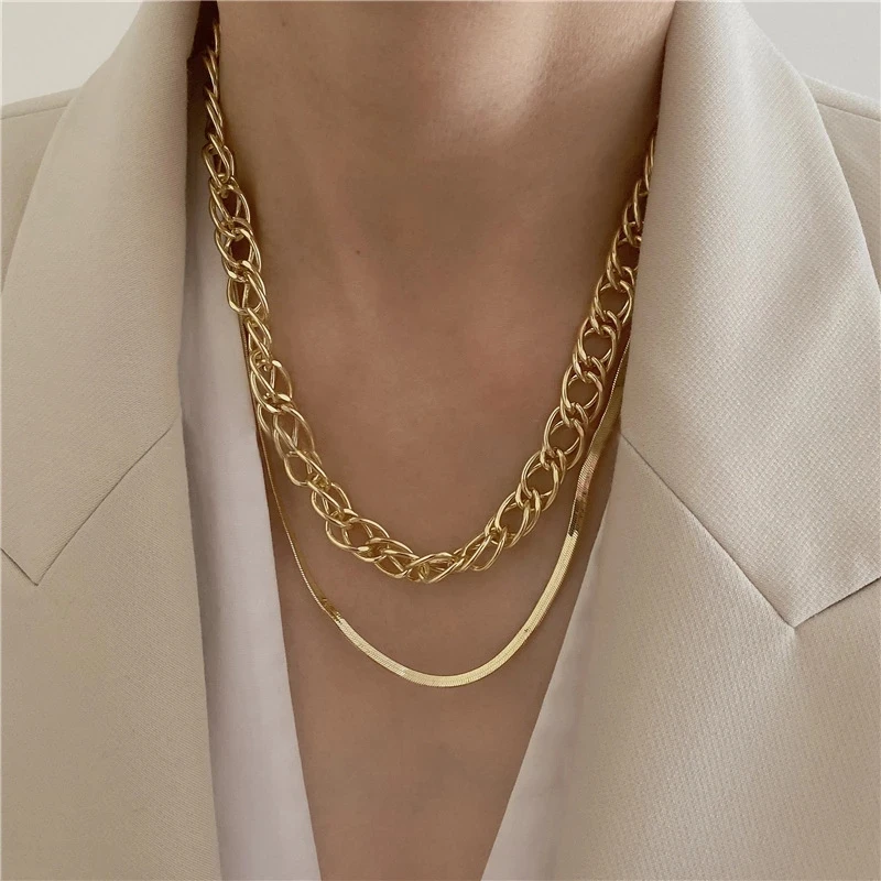 

2021 new double chain necklace gold and silver snake chain necklace girl