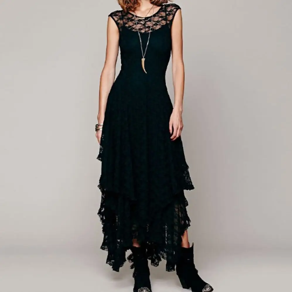 

Hot Sale Fashion Women Irregular Hig and Low Sexy Lace Party Long Dresses
