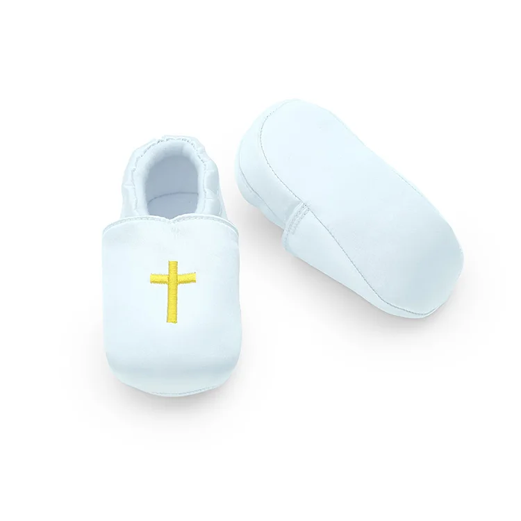 
Good quality baby moccasin shoes cross embroidery baby crib shoes baptism shoes 