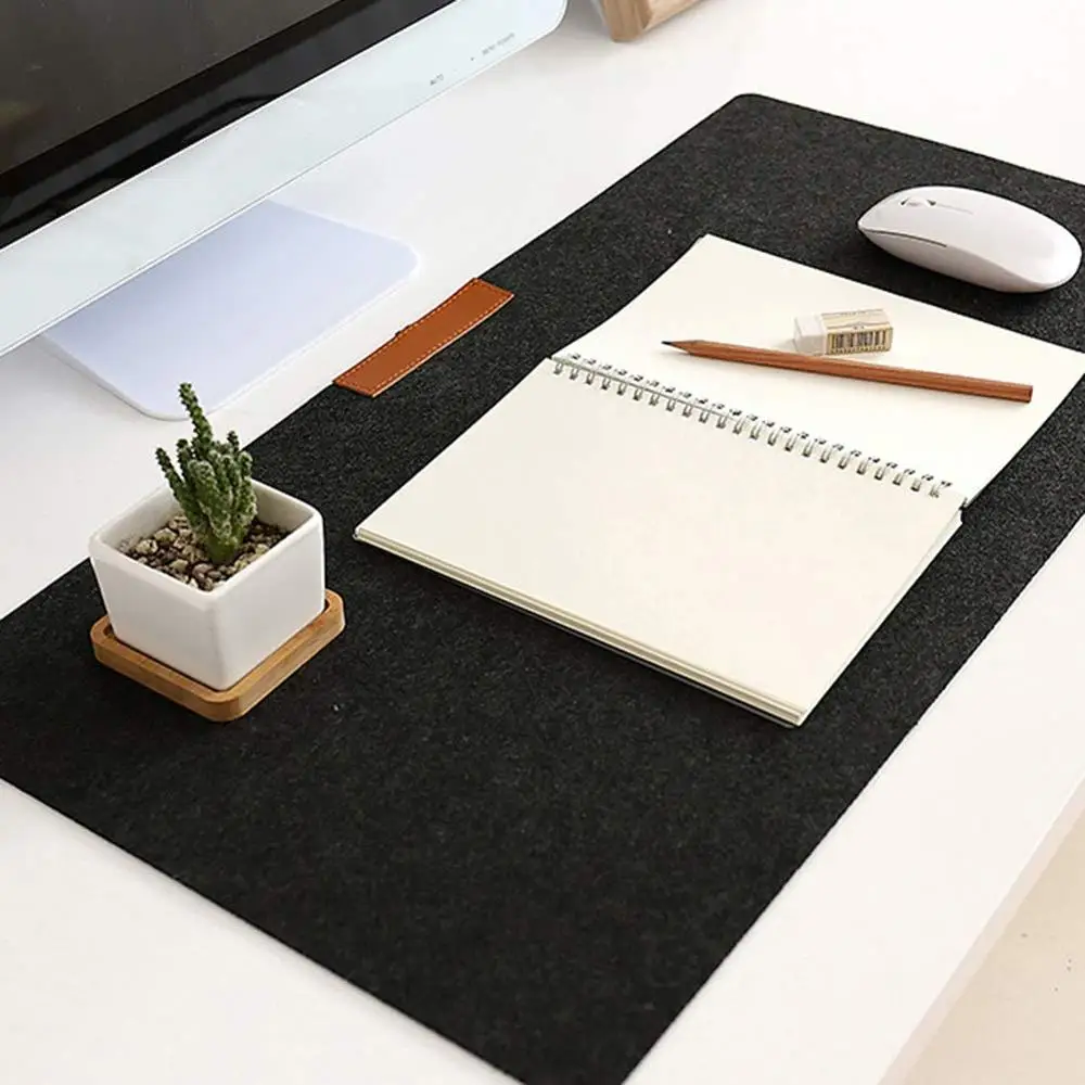

Portable lightweight anti-slip felt desk mat with leather pencil sleeve