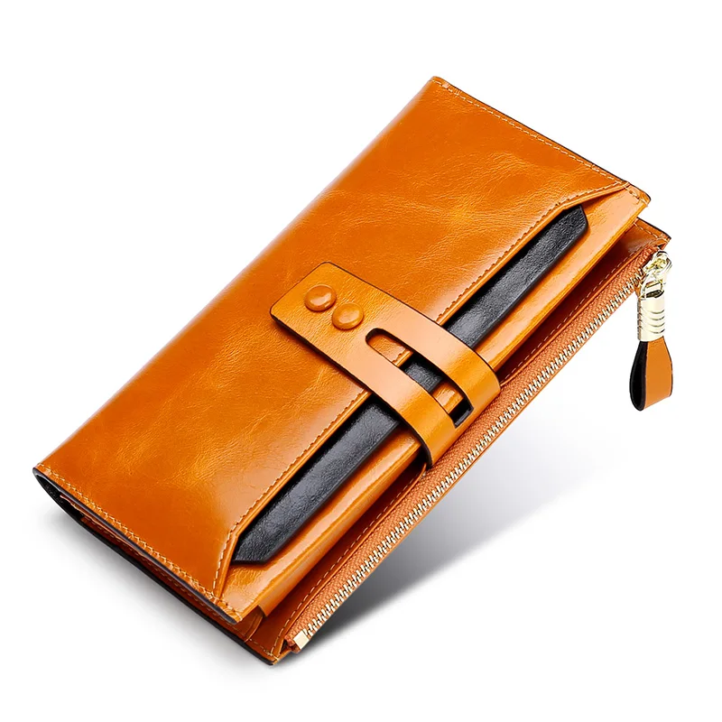 

2020 Fashion Women Colorful Genuine Leather Long Wallets Casual RFID Zipper Cell Phone Purse Clutch bag For Ladies, Black,coffee