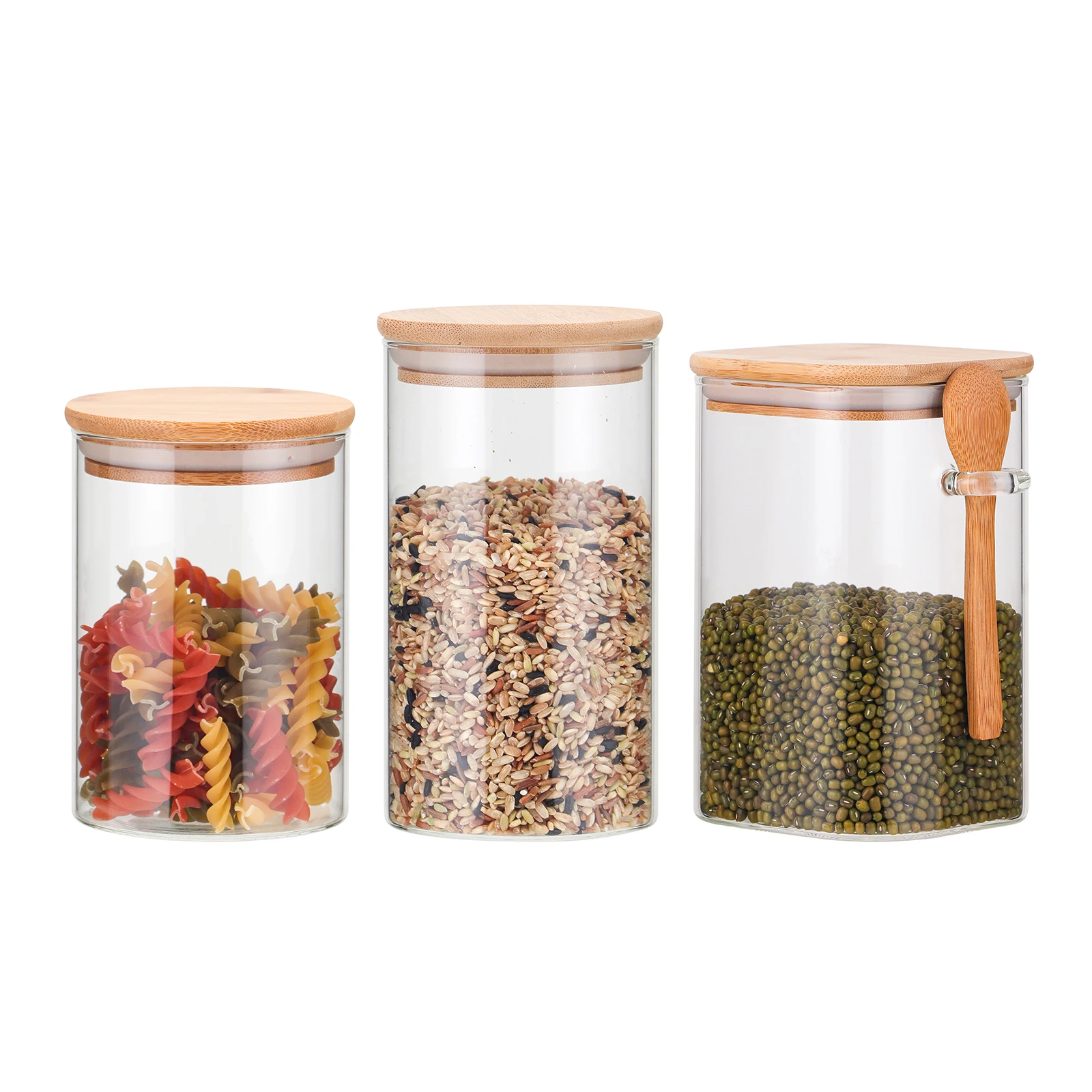 

Borosilicate Kitchen Airtight Food Glass Jar Storage Set With Bamboo Clip Lid, Clear