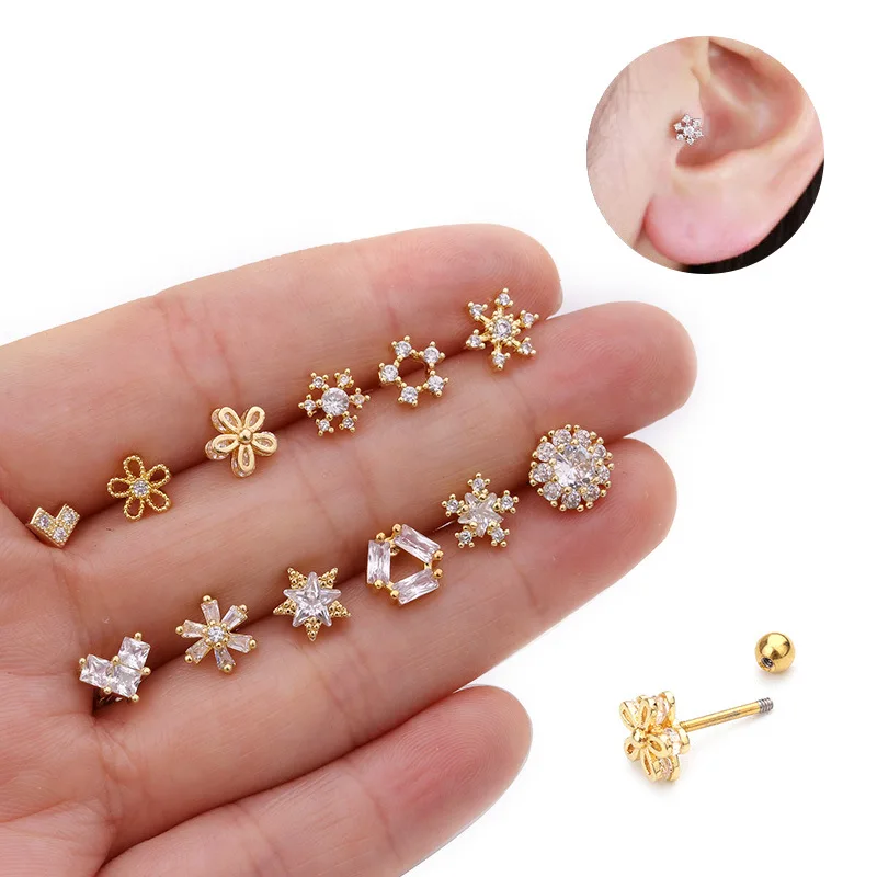 

YW New 20g Dainty White/Yellow Gold Color Stainless Steel CZ Ear Tragus Daith Cartilage Piercing Jewelry