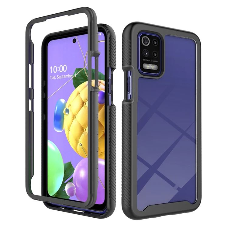 

360 Full-Body Rugged Clear Back Case Cover Anti Skid Fall for LG K52, Black