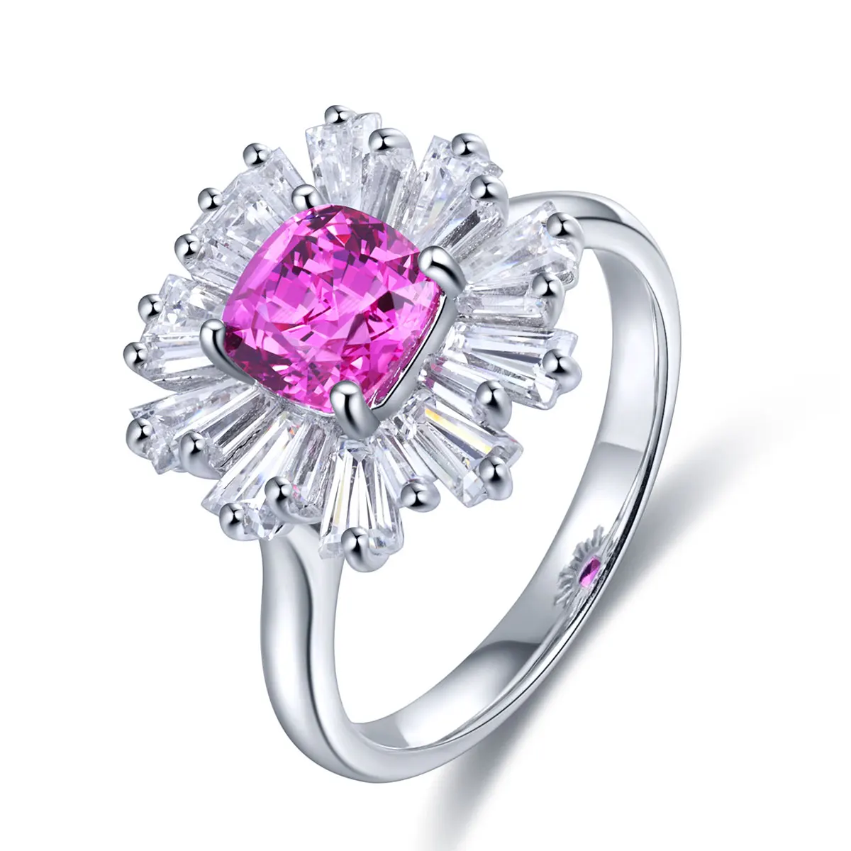 

High quality 1.50ct Flower pattern Lab Grown Ruby gemstone rings sterling silver 925 jewelry adjustable ring, Pink