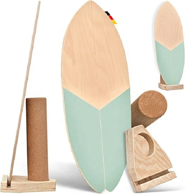 

Wellshow Sport Surf Style Balance Board with Cork Roll Wood Board in Fish Shape for Exercise Athletic Training, Customized color