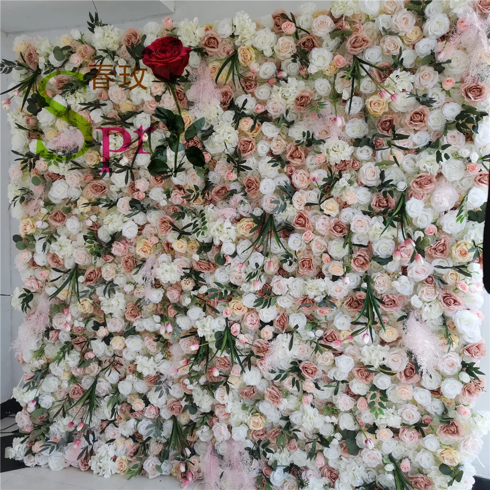 

SPR Flores Artificiais Restaurant and Wedding Ceremony Events Fabric Artificial Red Rose Decorative 3d Wall Panel, White