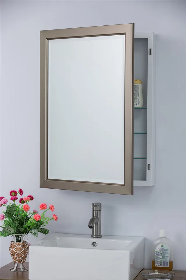 Hot Products modern design Brushed Nickel PS frame Metal Powder-coated bathroom Mirror Cabinets