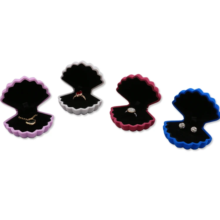 

High Quality Jewelry Box Clam Small Ring Boxes Velvet Sea Shell Jewelry Box, Rose red,purple,gray and blue