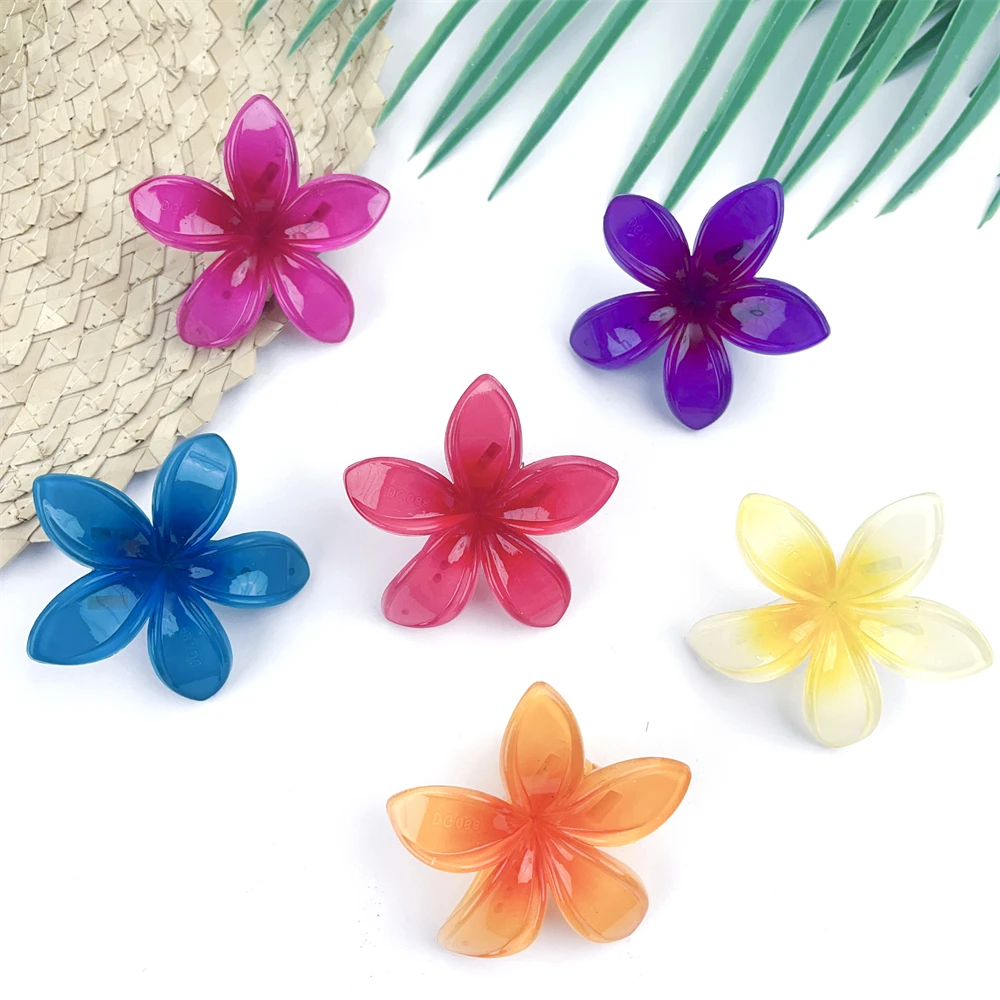 

Hawaiian Multiple Size Fancy Artificial Plumeria Flower Hairpin Plastic Frangipani Hair Claw