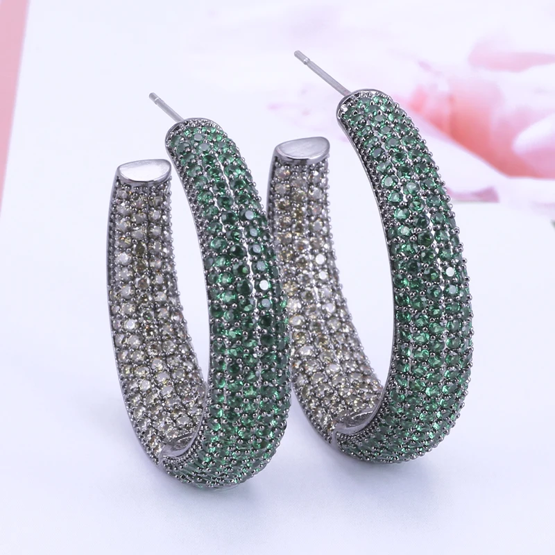 

XIUMEIYIZU Luxury Zircon Hoop Earrings for Women Green Purple Color CZ Stone Round Earrings Wedding Shinning Circle Earring New
