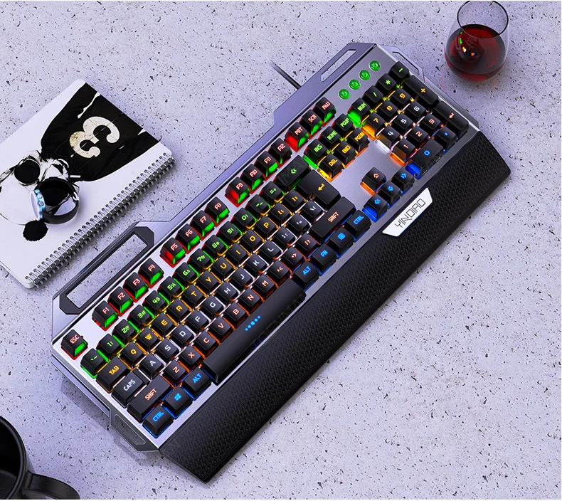 

New cool USB mechanical game keyboard 12 LED light RGB one key double mode blue switch optical wired keyboard, Black white