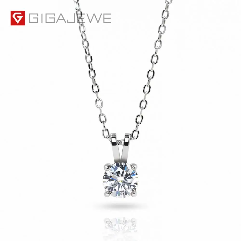 

GIGAJEWE Personalized Mom Gift 0.8ct 6mm EF Round 925 Silver Plated 18K White Gold Moissanite Necklace Diamond, White,gold,yellow,blue,green