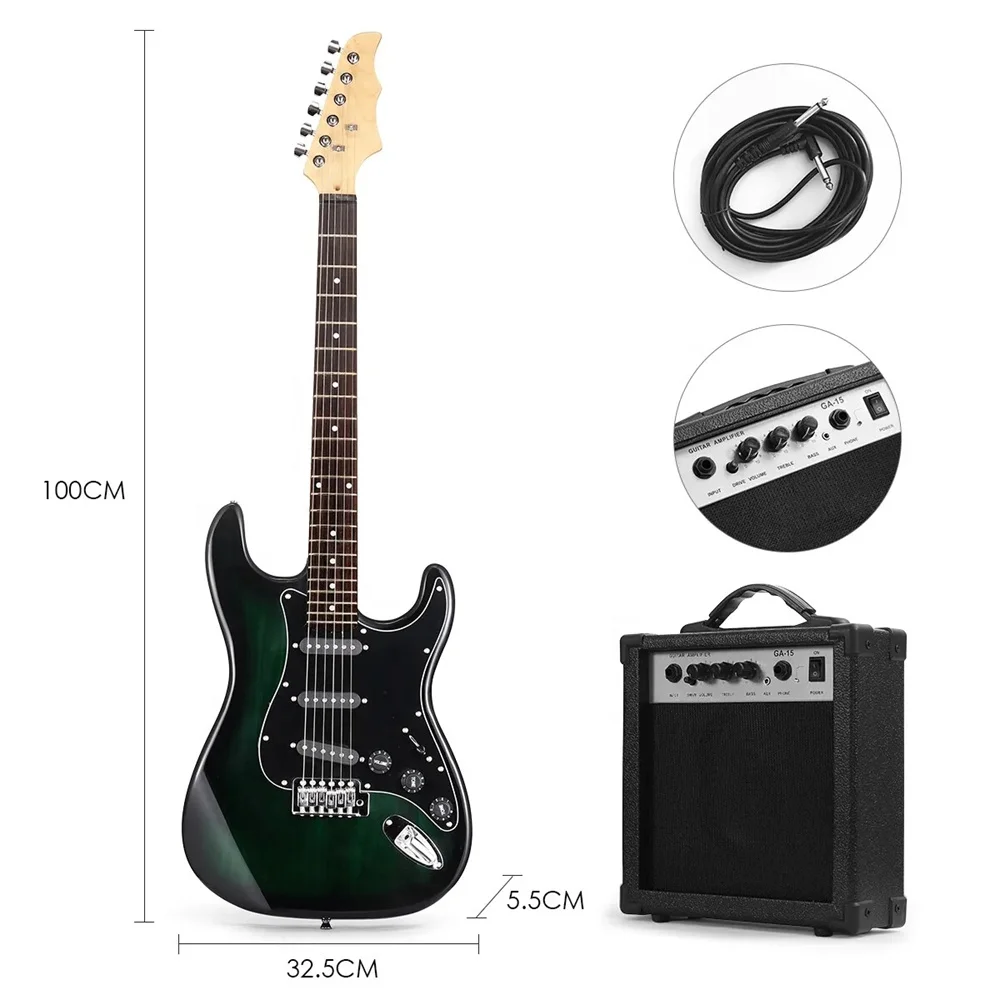 

Huasheng 39 Inch Full Size Beginner's Musical Instrument Electric GuitarKit with 15 Watt Amplifier GREEN