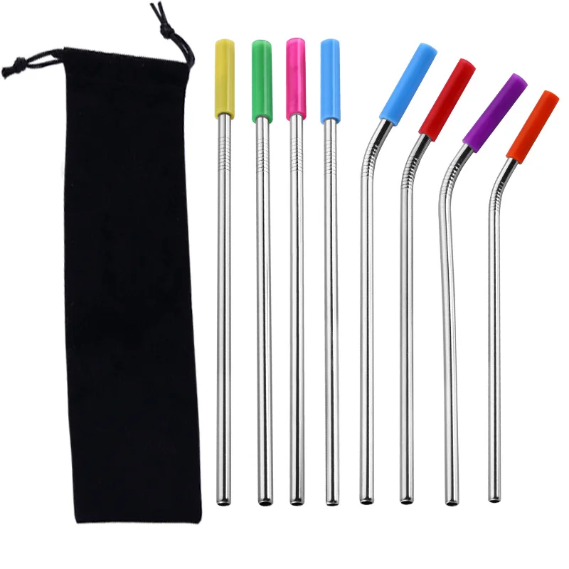 

Portable Food Grade 304 Stainless Steel Drinking Straws Reusable Metal Straws with Silicone Tips Travel Case in Bulk, Silver/gold/rose gold/rainbow/black/blue