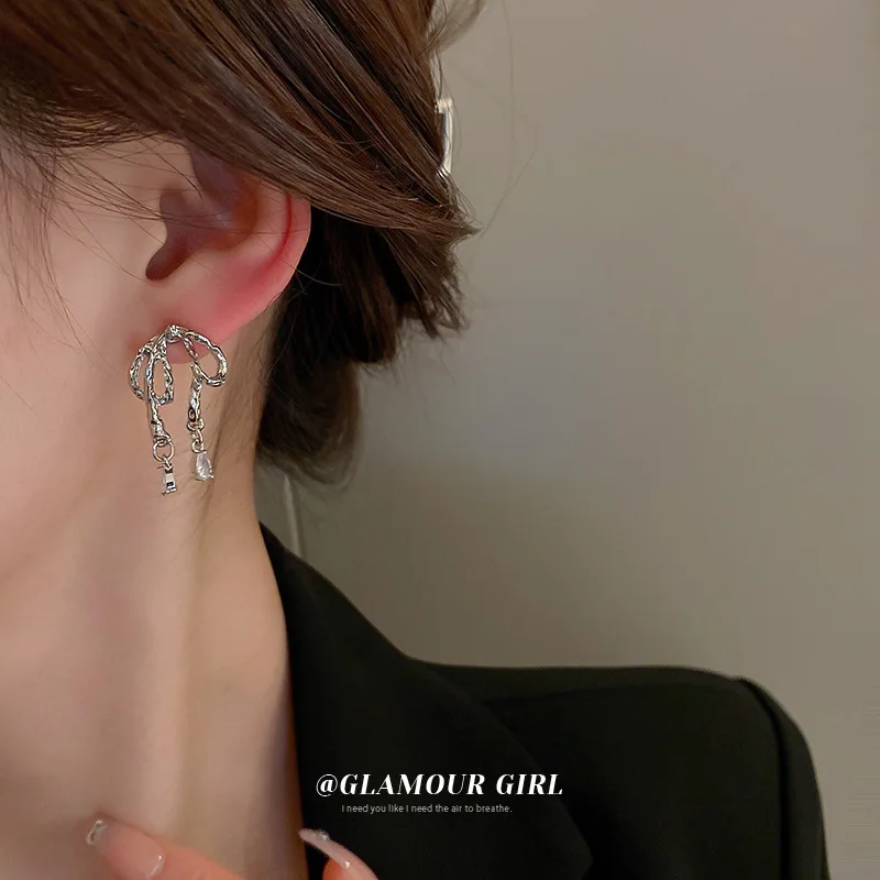 

fashion quality crystal cubic drop bow tie earrings